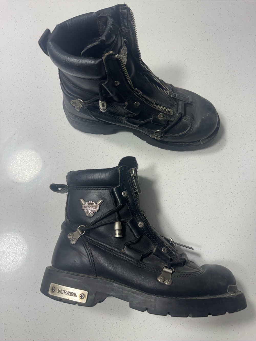 Harley-Davidson Black Leather Lug Sole Motorcycle Boots with Metal Accents